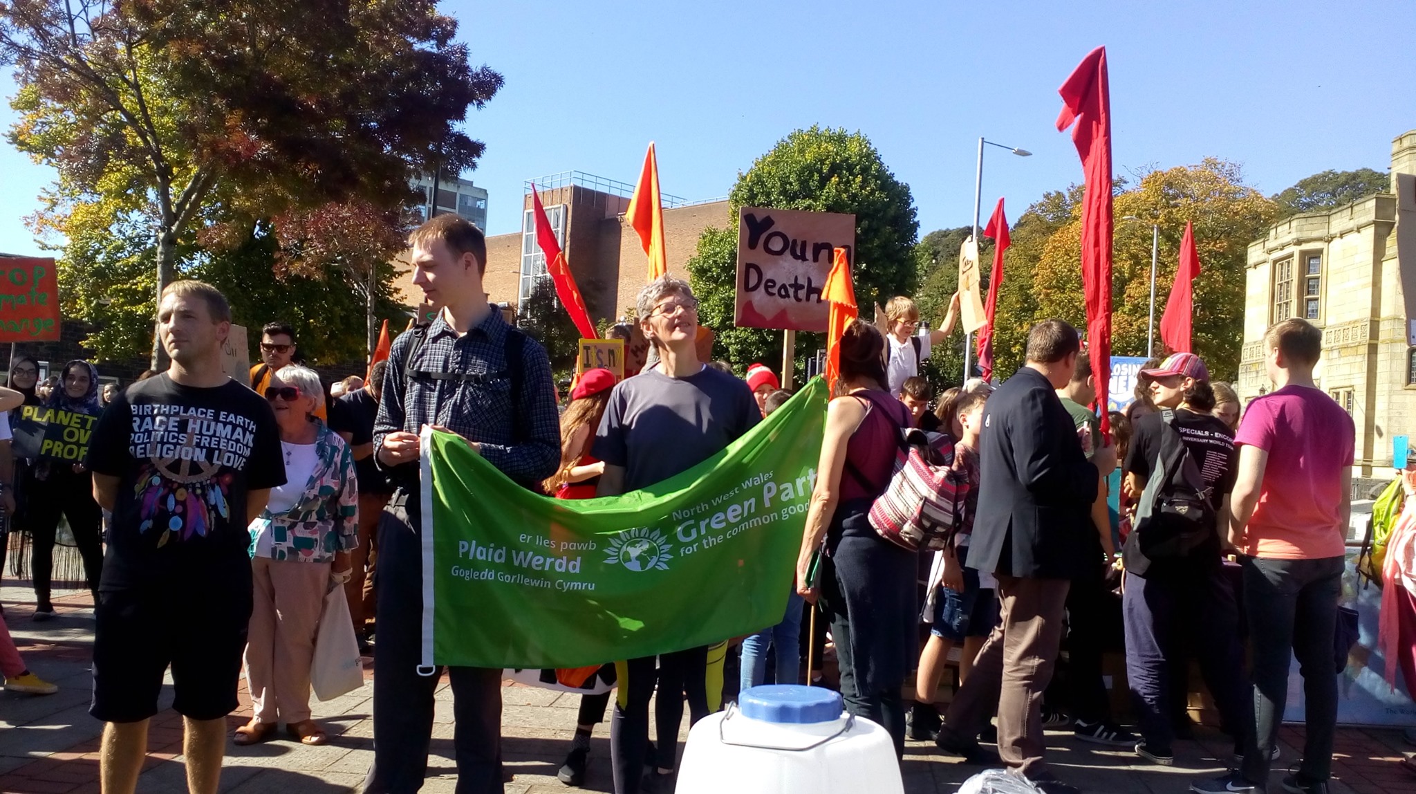 Iolo Jones Town Councillor Llanfairfechan at the Global Climate Strike in Bagor